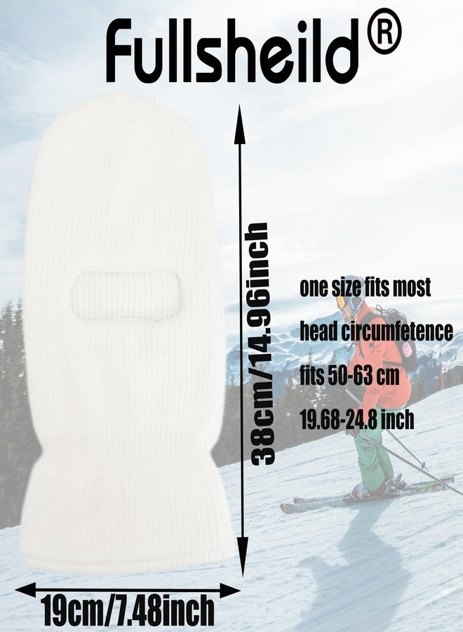 Fullsheild 1 Hole Ski Mask Winter Knitted Balaclava Unisex Warm Full Face Mask Wool Knit Balaclava Beanie for Men Women Sports Outdoor White One Size - Image 4